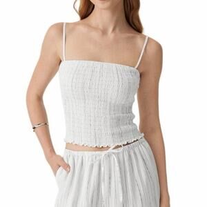 OGL Womens Brami Smocked Cami Top Large White Resortwear Summer Beach Boho NWT